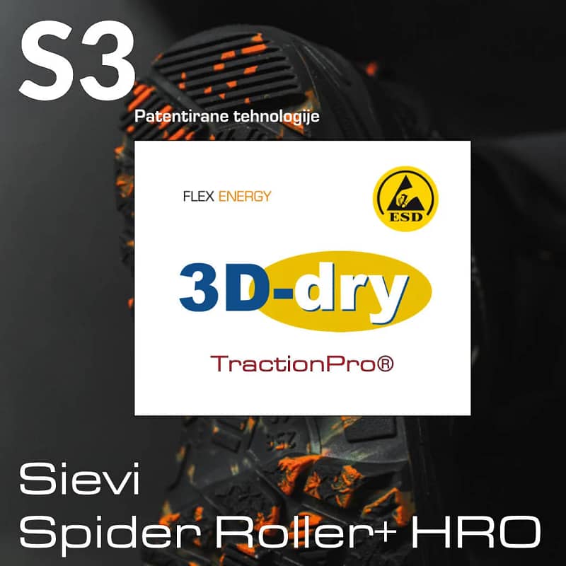 Sievi Spider Roller+ S3 HRO - nizki delovni čevlji tudi z XL kopitom - tehnologije 1