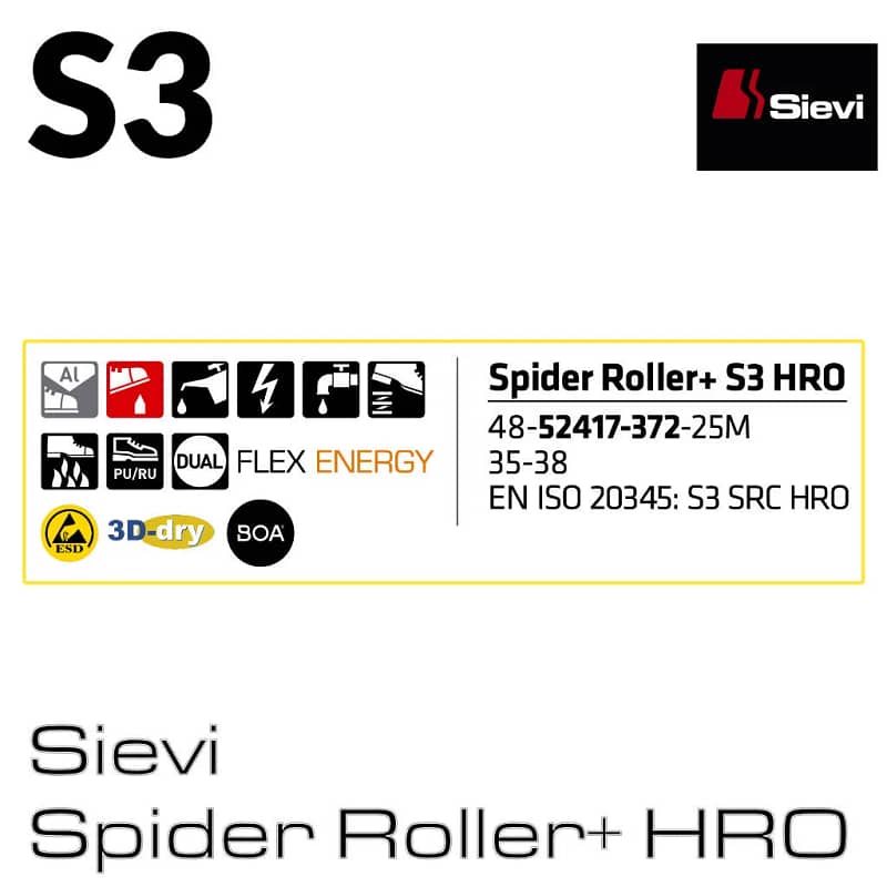 Sievi Spider Roller+ S3 HRO - nizki delovni čevlji tudi z XL kopitom - lastnosti